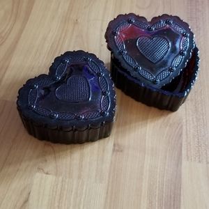 Avon cape cod red glass heart boxes